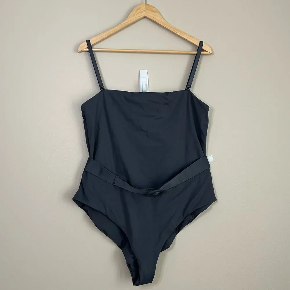 Skims Sculpting Strapless One Piece Swimsuit with Belt in Gunmetal Size 3X